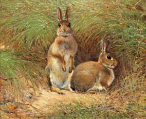 Rabbits by Victor Stoetzner-Lund Oil Painting