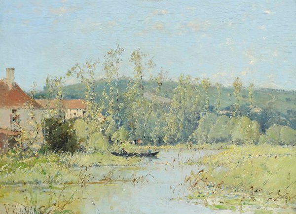 A Punt On The River by Victor Viollet-Le-Duc - Hand-Painted Oil Painting Reproduction
