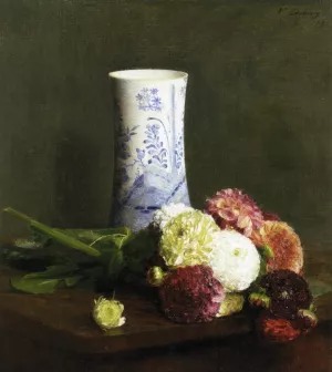 Vase of Zinias by Victoria Dubourg Fantin-Latour - Oil Painting Reproduction