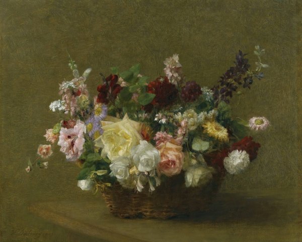 Panier De Fleurs Diverses  by Victoria Fantin-Latour - Hand-Painted Oil Painting Reproduction