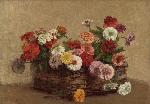 Panier De Zinnias  by Victoria Fantin-Latour - Hand-Painted Oil Painting Reproduction
