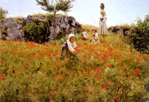 Picking Poppies, Sora by Viggo Christian Frederick Pedersen - Oil Painting Reproduction