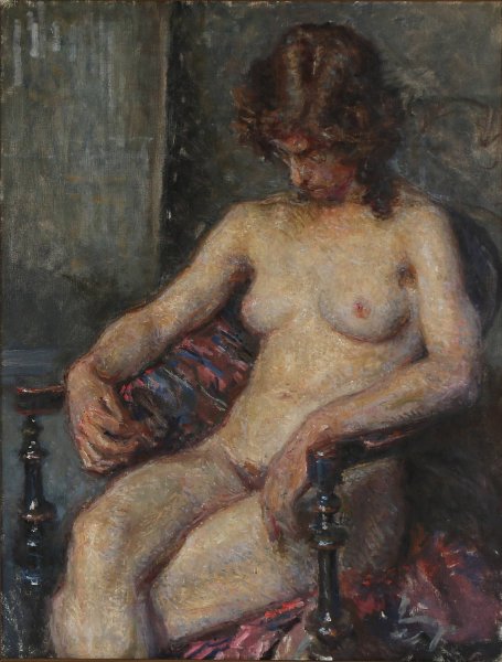 En nogen kvindelig model siddende pa en stol by Viggo Johansen - Hand-Painted Oil Painting Reproduction