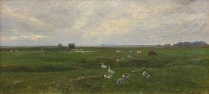 Geese by a Lake. A Storm is Brewing. Dragor, the Island of Amager by Viggo Johansen Oil Painting