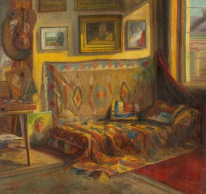 The interior of the artist's studio by Viktor Kiss Oil Painting