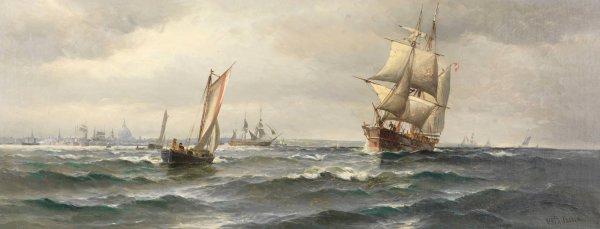 Segelschiffe vor Kopenhagen  by Vilhelm Bille - Hand-Painted Oil Painting Reproduction