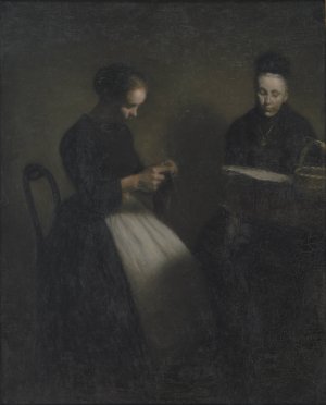Evening in the Drawing Room. The Artist's Mother and Wife by Vilhelm Hammershoi Oil Painting