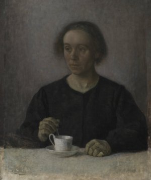 Ida Hammershoi, the Artist's Wife, with a Teacup by Vilhelm Hammershoi Oil Painting