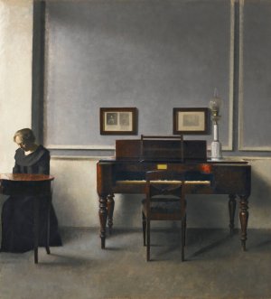 Ida In An Interior With Piano by Vilhelm Hammershoi Oil Painting