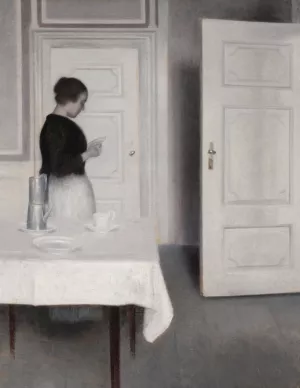 Ida Reading A Letter by Vilhelm Hammershoi Oil Painting