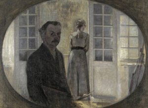 Interior Med Kunstneren Og Hans Hustru by Vilhelm Hammershoi Oil Painting