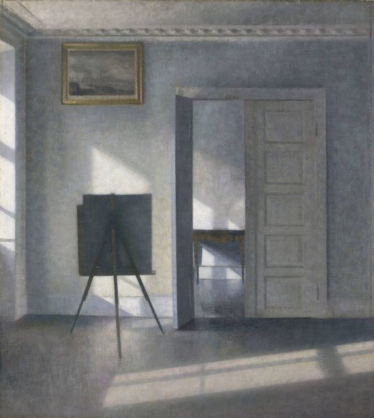 Interior with an Easel, Bredgade 25  by Vilhelm Hammershoi - Hand-Painted Oil Painting Reproduction