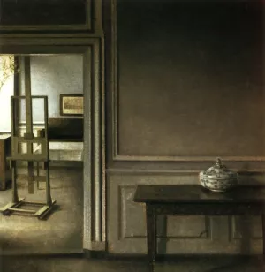 Interior with Easel, and Punch Bowl, Strandgade 30 by Vilhelm Hammershoi - Oil Painting Reproduction