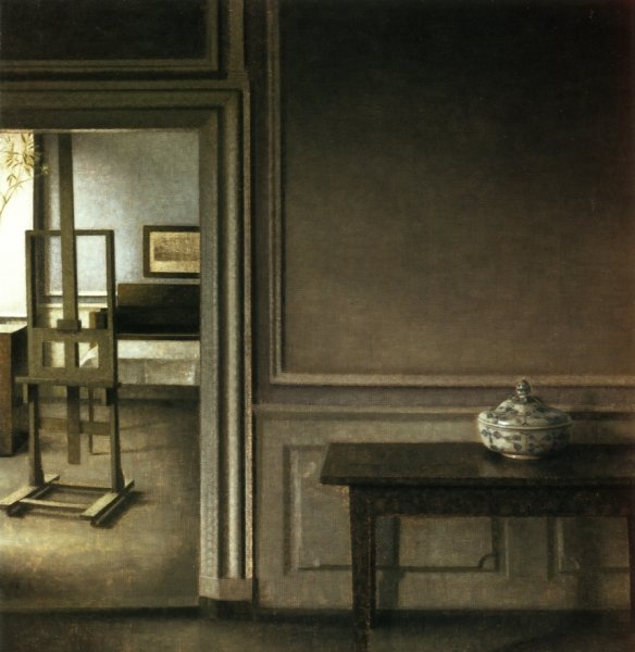 Main Product Photo of Interior with Easel, and Punch Bowl, Strandgade 30 Painting by Vilhelm Hammershoi