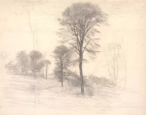 Landskab med spredte traeer. 'Ryet'ved Farum So Oil painting by Vilhelm Hammershoi