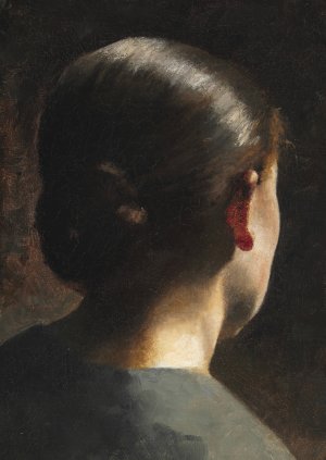 Portraet af kunstnerens soster Anna Hammershoi set bagfra by Vilhelm Hammershoi Oil Painting
