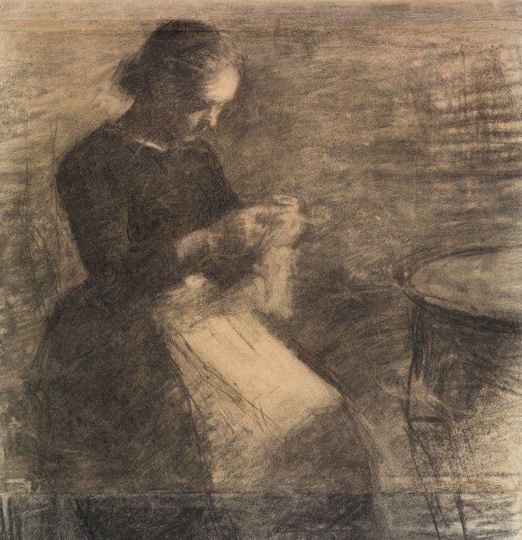 Main Product Photo of Portrait of Ida Hammershoi with Needlework  Painting by Vilhelm Hammershoi