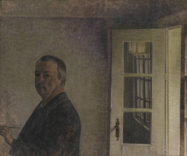 Main Product Photo of Self-Portrait. The Cottage Spurveskjul at Sorgenfri, North of Copenhagen  Painting by Vilhelm Hammershoi