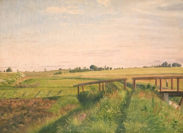 Marklandskab med en bro  by Vilhelm Kyhn - Hand-Painted Oil Painting Reproduction