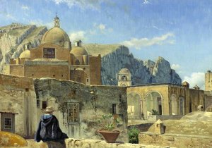 Young Boy Seated on a Wall Overlooking Capri by Vilhelm Kyhn Oil Painting