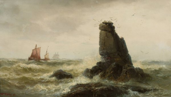 Marine landscape with sail boats  by Vilhelm Melbye - Hand-Painted Oil Painting Reproduction