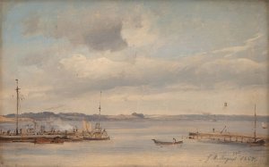 A Boat Harbour. Humlebaek, Zealand by Vilhelm Petersen Oil Painting