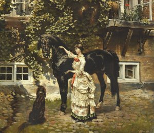 Dame ved sin hest by Vilhelm Tilly Oil Painting