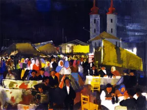 Figures in a Village Market by Vilmos Aba Novak - Oil Painting Reproduction