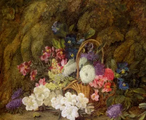 Still Life with a Basket of Flowers Oil painting by Vincent Clare