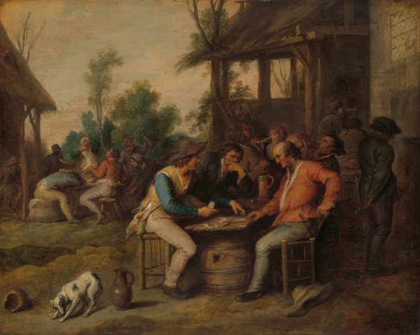 Main Product Photo of Two Men Arguing over Cards outside a Country Inn  Painting by Vincent Malo II
