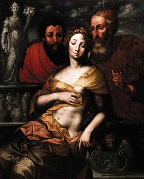 Susanna and Elders by Vincent Sellaer - Hand-Painted Oil Painting Reproduction