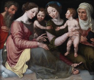 The Holy Family with the Infant St John, St Elizabeth and St Anna by Vincent Sellaer Oil Painting