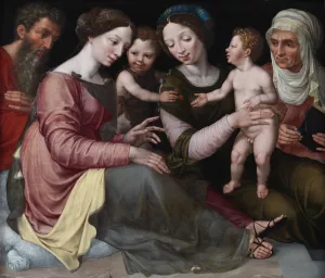 The Holy Family with the Infant St John, St Elizabeth and St Anna by Vincent Sellaer Oil Painting