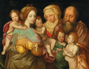 The Holy Kinship, Anna and Joachim with Maria Cleophas and Her Four Sons Oil painting by Vincent Sellaer