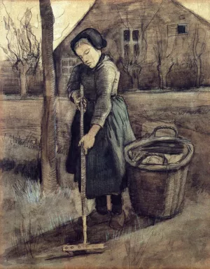 A Girl Raking painting by Vincent van Gogh