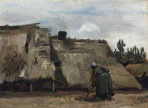 A Peasant Woman Digging in Front of Her Cottage by Vincent van Gogh Oil Painting