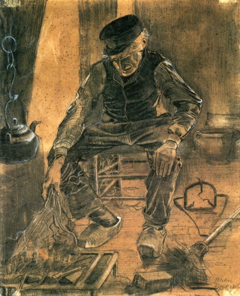 Main Product Photo of An Old Man Putting Dry Rice on the Hearth Painting by Vincent van Gogh