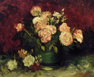 Bowl with Peonies and Roses by Vincent van Gogh Oil Painting