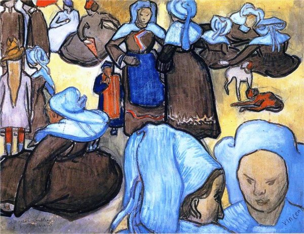 Breton Women by Vincent van Gogh - Hand-Painted Oil Painting Reproduction