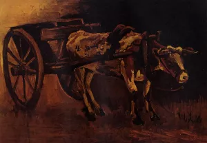 Cart with Red and White Ox painting by Vincent van Gogh