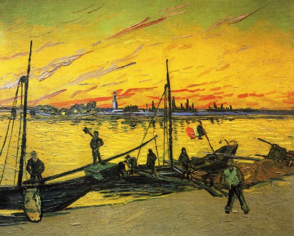 Coal Barges by Vincent van Gogh - Hand-Painted Oil Painting Reproduction