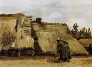 Cottage with Woman Digging by Vincent van Gogh Oil Painting