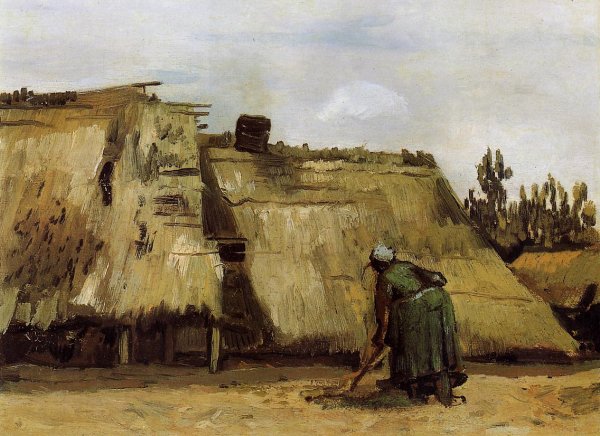 Main Product Photo of Cottage with Woman Digging Painting by Vincent van Gogh