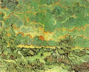 Cottages and Cypresses: Reminiscence of the North by Vincent van Gogh - Oil Painting Reproduction