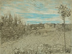 Cottages with a Woman Working in the Middle Ground by Vincent van Gogh Oil Painting