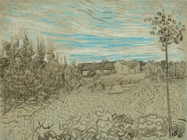 Cottages with a Woman Working in the Middle Ground  by Vincent van Gogh - Hand-Painted Oil Painting Reproduction