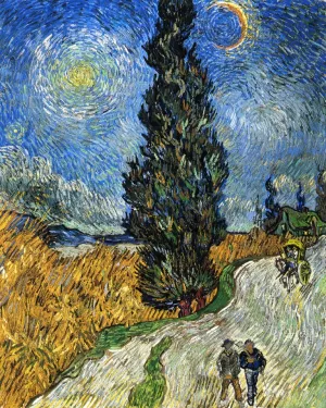 Cypress against a Starry Sky also known as Road with Cypresses painting by Vincent van Gogh