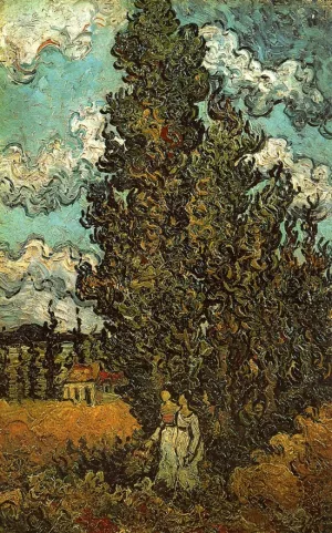 Cypresses and Two Women by Vincent van Gogh Oil Painting