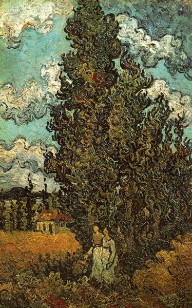 Main Product Photo of Cypresses and Two Women Painting by Vincent van Gogh
