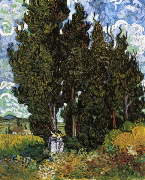 Main Product Photo of Cypresses with Two Women Painting by Vincent van Gogh
